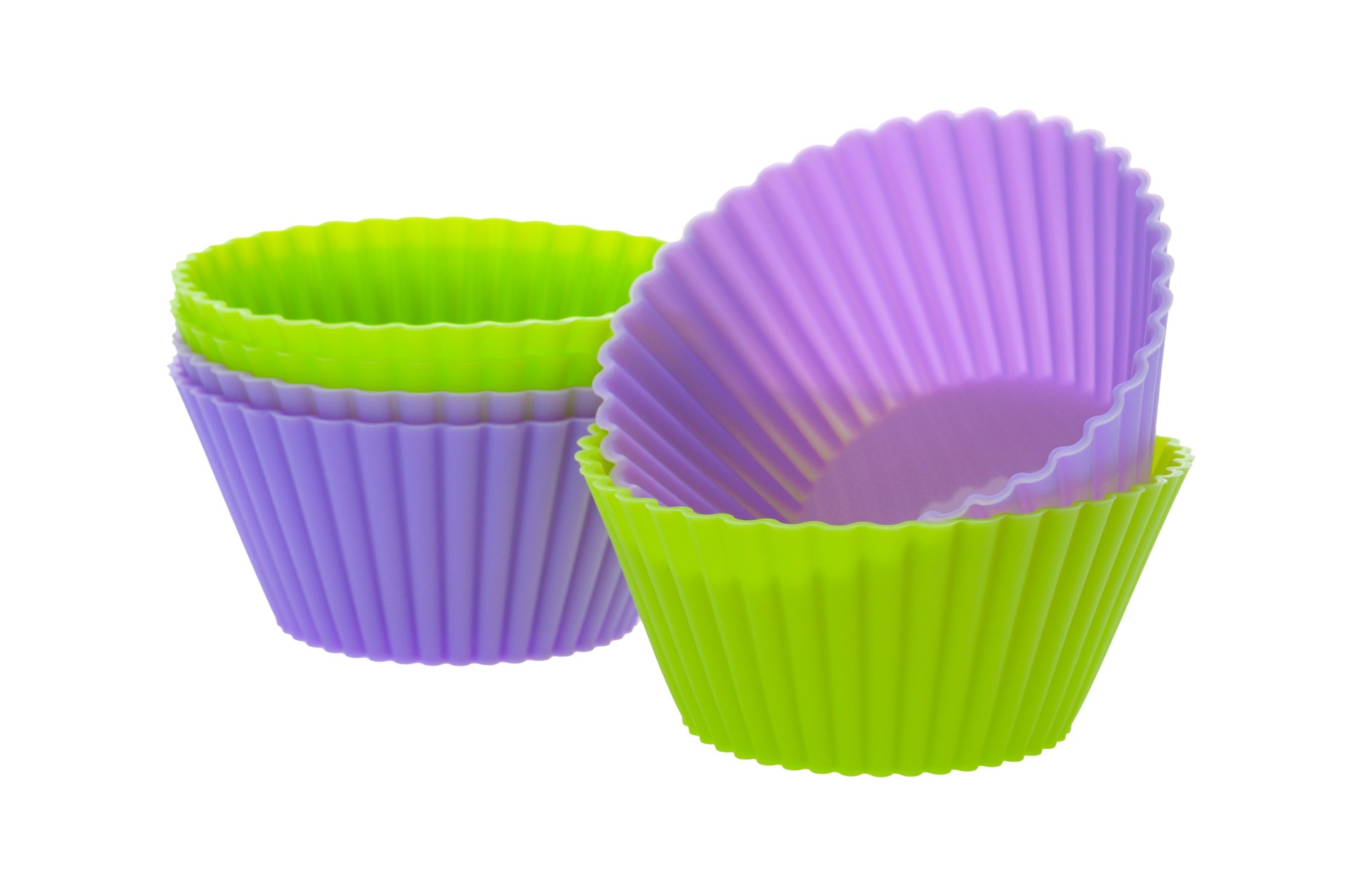 silicone molds for making cupcakes on a white insulated background